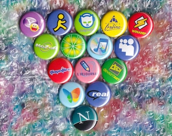 Millennial Xennial Y2K Internet Pack - Set of (15) 1” Buttons or Magnets - FREE SHIPPING!