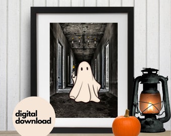 Spooky Ghost im Flur mit Kerze Digital Art