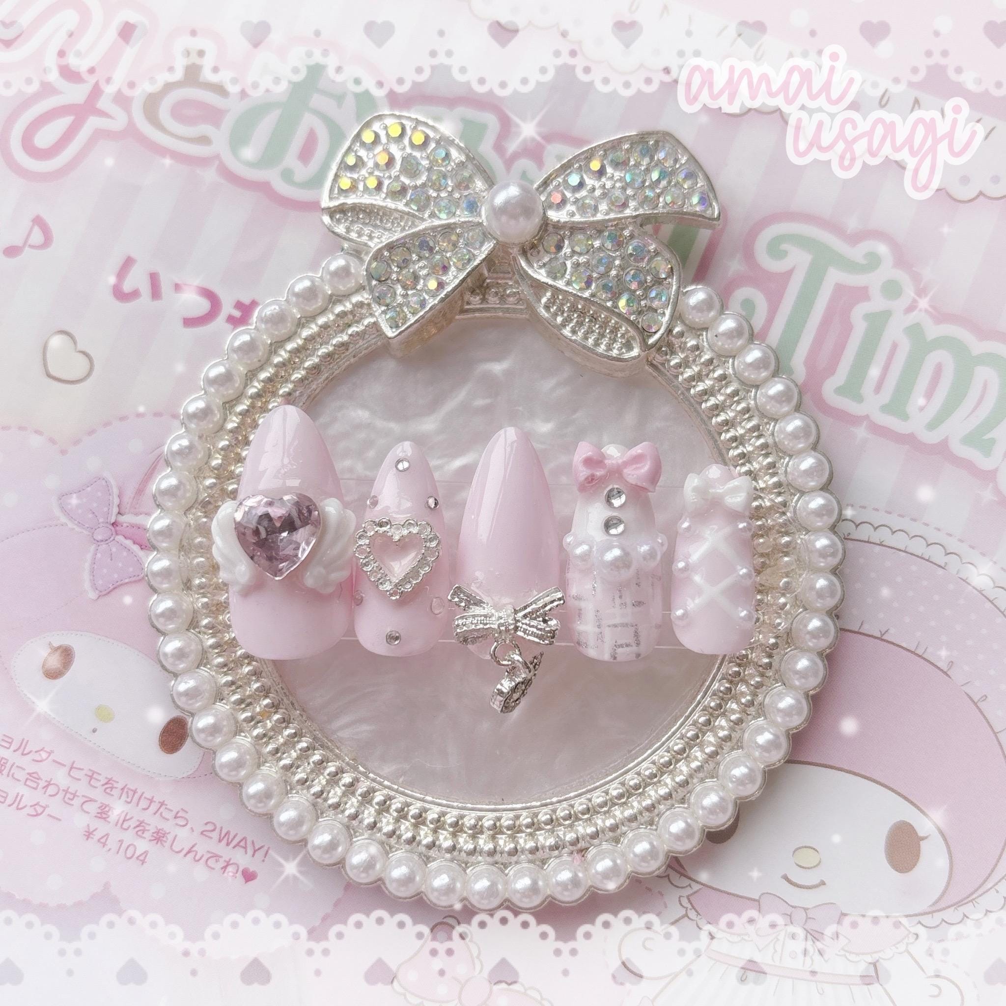 classic ryousangata angel presson nails - japanese gel, douyin jirai kei style