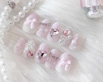 kirakira ribbon ~ glittery presson gel nails ~ japanese gel jfashion jirai kei & ryousangata