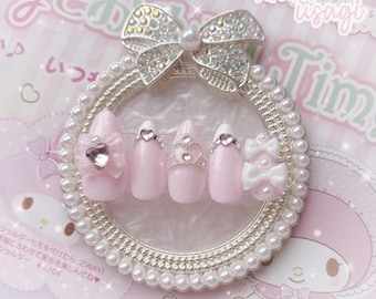 princess ribbon presson gel nails - japanese gel, douyin ryousangata jirai kei style