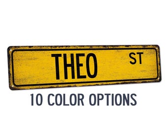 Theo Sign, Boy Name Sign, Boys Gifts, Name Signs, Boys Wall Art, Signs For Boys Room, Bedroom Decor, Boy Room Decor, Custom Street Sign