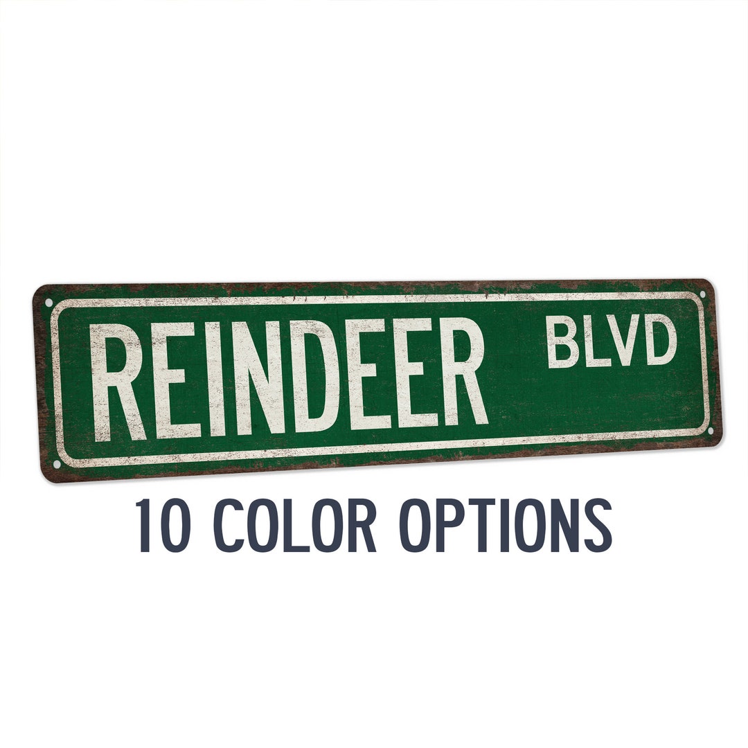 Reinder Sign Reindeer Decor, Christmas Street Sign, Rustic Reindeer Sign, Merry ...
