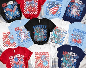 Pacote de PNGs Patrióticos para Família | Lindos Designs de Sublimação para o 4 de Julho | Laços Retrô Americanos, Cerejas Coquette, Guaxinins, Liberdade, EUA (Download em PNG)