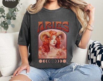 Aries Zodiac T-Shirt, Zodiac retro Shirt, Aries sister Shirt, Aries birthday gift, Aries mom Graphic Tee, Birthday Gift for mom, Aries AF