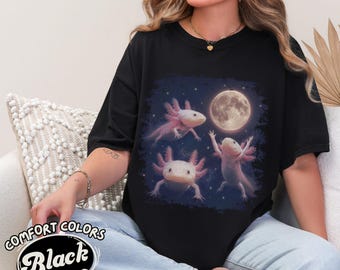 Moon Ritual Axolotl Shirt | Cute Celestial Axolotl Tee | Whimsical Full Moon Graphic | Comfort Colors®|Nature Lover Shirt|amphibian tshirt
