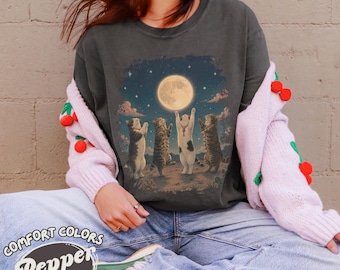 Funny Moon Ritual Cats Shirt | Lucky Cat Graphic Tee | Manifesting Moonlight T-Shirt | Whimsical Cat Lover Gift | Comfort Colors®,funny meme