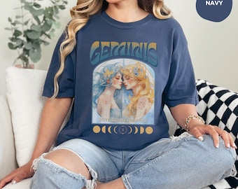 Gemini Zodiac T-Shirt, Zodiac retro Shirt, Gemini sister Shirt, Gemini birthday gift, Gemini mom Graphic Tee,Birthday Gift for mom,Gemini AF