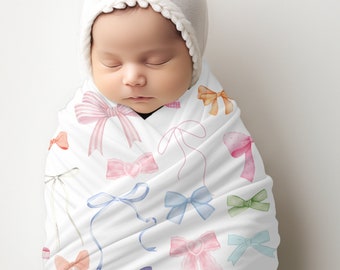 Trendy Watercolor Bow Swaddle | Perfect for Baby Girl Pictures & Coquette Style Baby Girl Room Decor