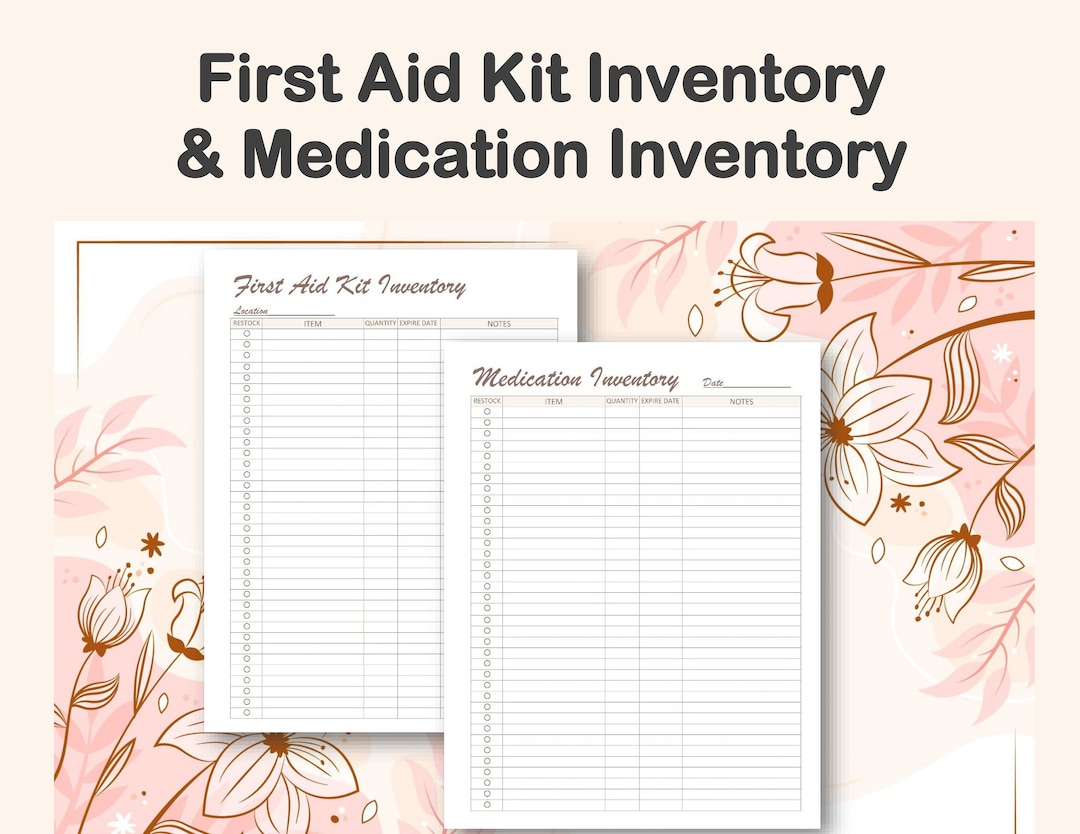 Printable First Aid Kit Inventory and Medication Inventory Etsy