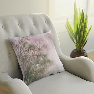 Green and lilac bamboo cushion, indoor cushion, peace and elegance for your home, cushion with oriental art and painting, gift and home decoration