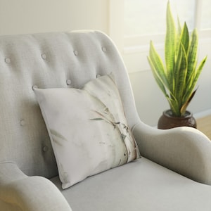Beige and green bamboo cushion, indoor cushion, peace and elegance for your home, cushion with oriental art and painting, gift and home decoration