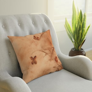 Orange butterfly cushion, decorative cushion with oriental art and painting, interior cushion, harmony and beauty of the home, ideal gift.
