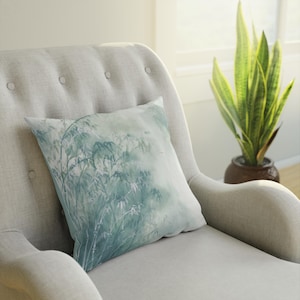 Turquoise bamboo cushion, indoor cushion, peace and elegance for your home, decorative cushion with oriental art and painting, gift for the home.