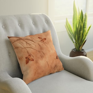 Orange butterfly cushion, decorative cushion with oriental art and painting, interior cushion, harmony and beauty of the home, ideal gift.