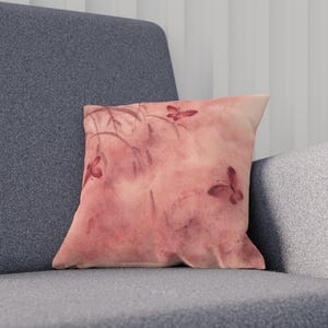 Magenta butterfly cushion, decorative cushion with oriental art and painting, interior cushion, harmony and beauty of the home, special gift.