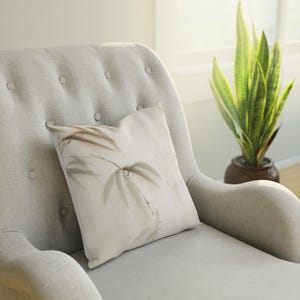 Beige and green bamboo cushion, indoor cushion, peace and elegance for your home, cushion with oriental art and painting, gift and home decoration