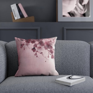 Magenta cherry cushion, indoor cushion, peace and elegance for your home, decorative cushion with oriental art and painting, gift for the home.