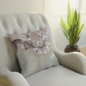 White Cherry Cushion, indoor cushion, peace and elegance for your home, cushion with oriental art and painting, gift and home decoration.