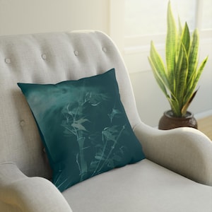 Turquoise bamboo cushion, indoor cushion, peace and elegance for your home, decorative cushion with oriental art and painting, gift for the home