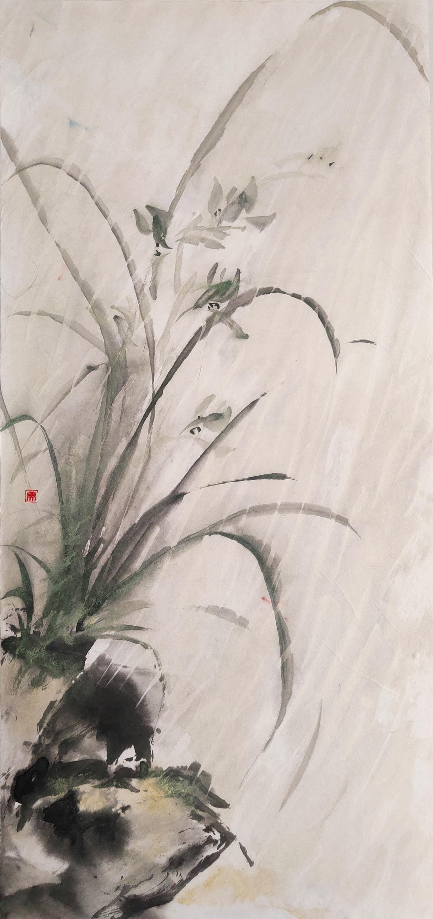 ORIGINAL Painting of a Japanese Orchid Flower, on Oriental Paper