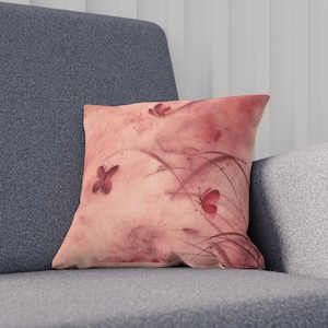 Magenta butterfly cushion, decorative cushion with oriental art and painting, interior cushion, harmony and beauty of the home, special gift.