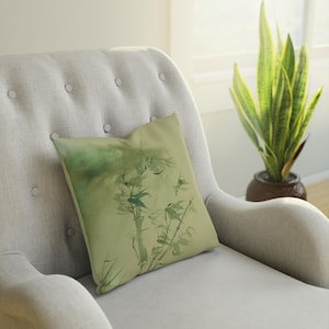 Green bamboo cushion, indoor cushion, peace and elegance for your home, cushion with oriental art and painting, ideal gift, home decoration