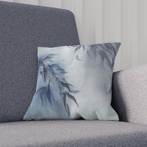 Blue bamboo cushion, indoor cushion, peace and elegance for your home, cushion with oriental art and painting, ideal gift, home decoration