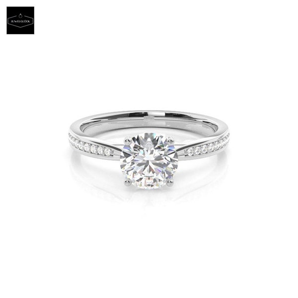 585, 755 gold Platinum ring| 0.3 CT Round cut Moissanite Diamond Ring|Engagement Wedding Ring| Halo Engagement Ring| Cluster Stone Ring