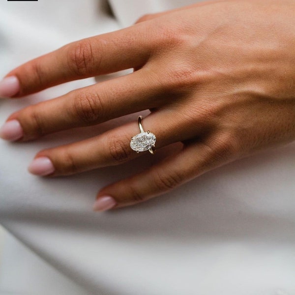 Or 10K / 14K, bague en platine| Bague ovale en diamant moissanite Harper Solitaire de 4,7 carats|Bague de mariage de fiançailles| bague de fiançailles