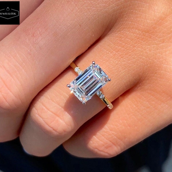 10K / 14K gold, platinum ring| 2.5 CT Emerald Moissanite Diamond Ring|Engagement Wedding Ring| engagement ring| Gift for Her