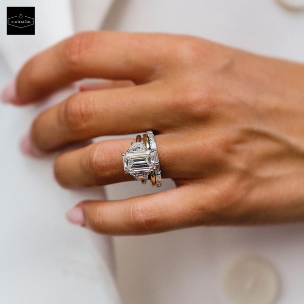 Élégante bague en or et platine 10K/14K avec une superbe taille émeraude de 5 carats | Solitaire Moissanite Diamant | Bague diamant | Cadeau pour elle