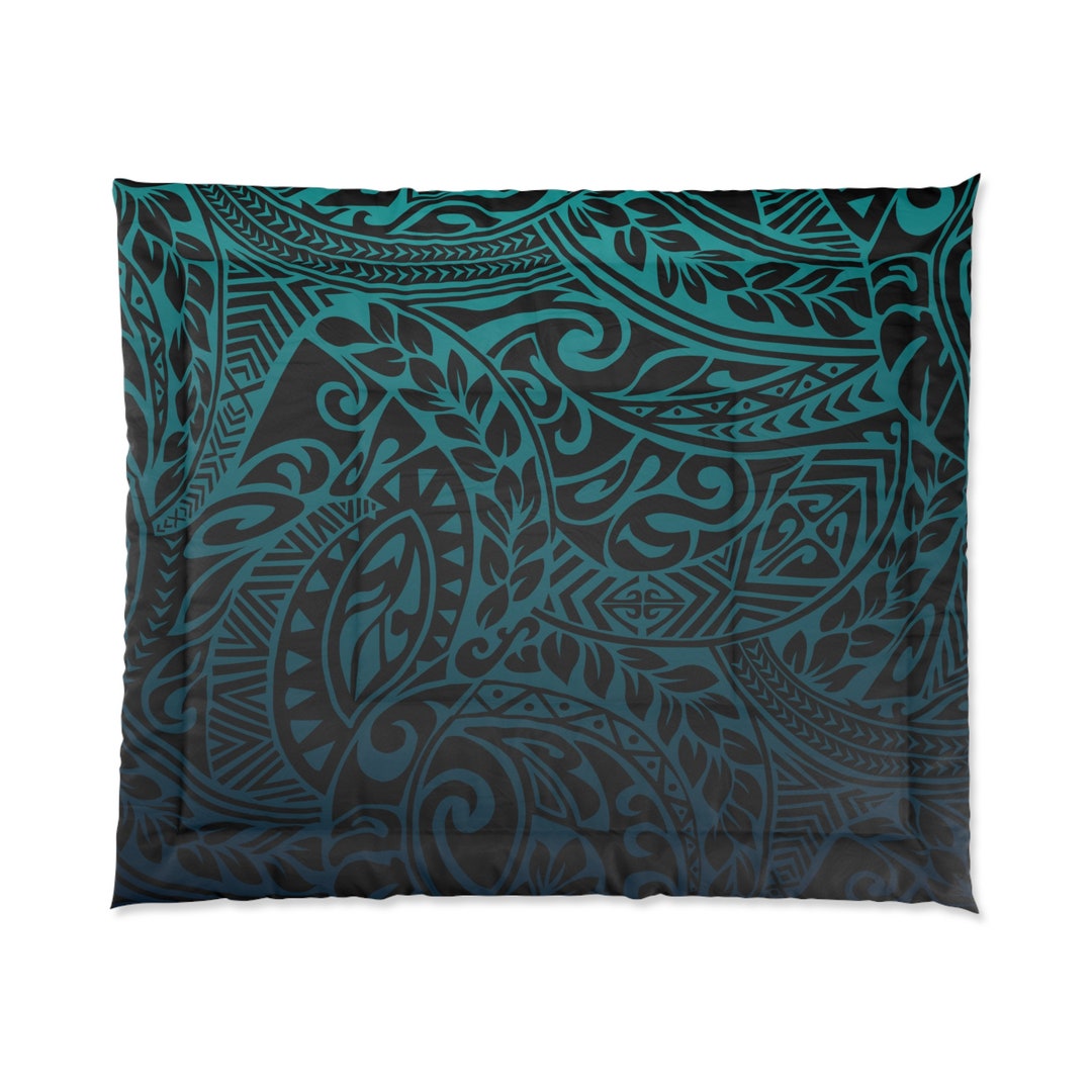 Teal Blue Polynesian Tribal Comforter Queen/king, Queen/king Unique
