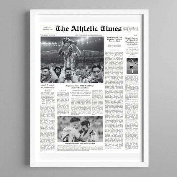 Fichier numérique d'affiche de journal Messi, affiche de football sportif, cadeau, coupe du monde Messi