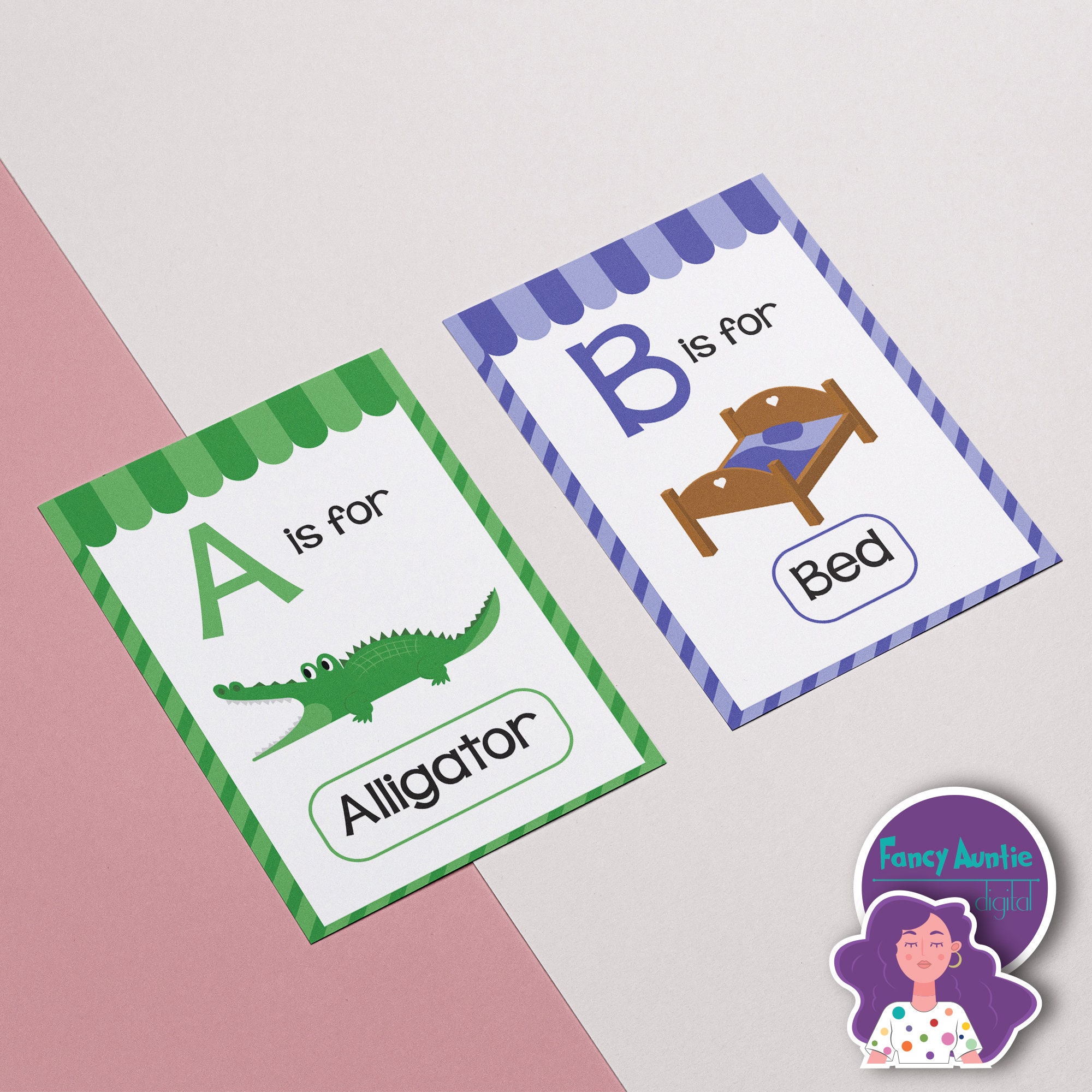 Cute ABC Flash Cards for Kids, Digital Printable A-Z Learning Set ...