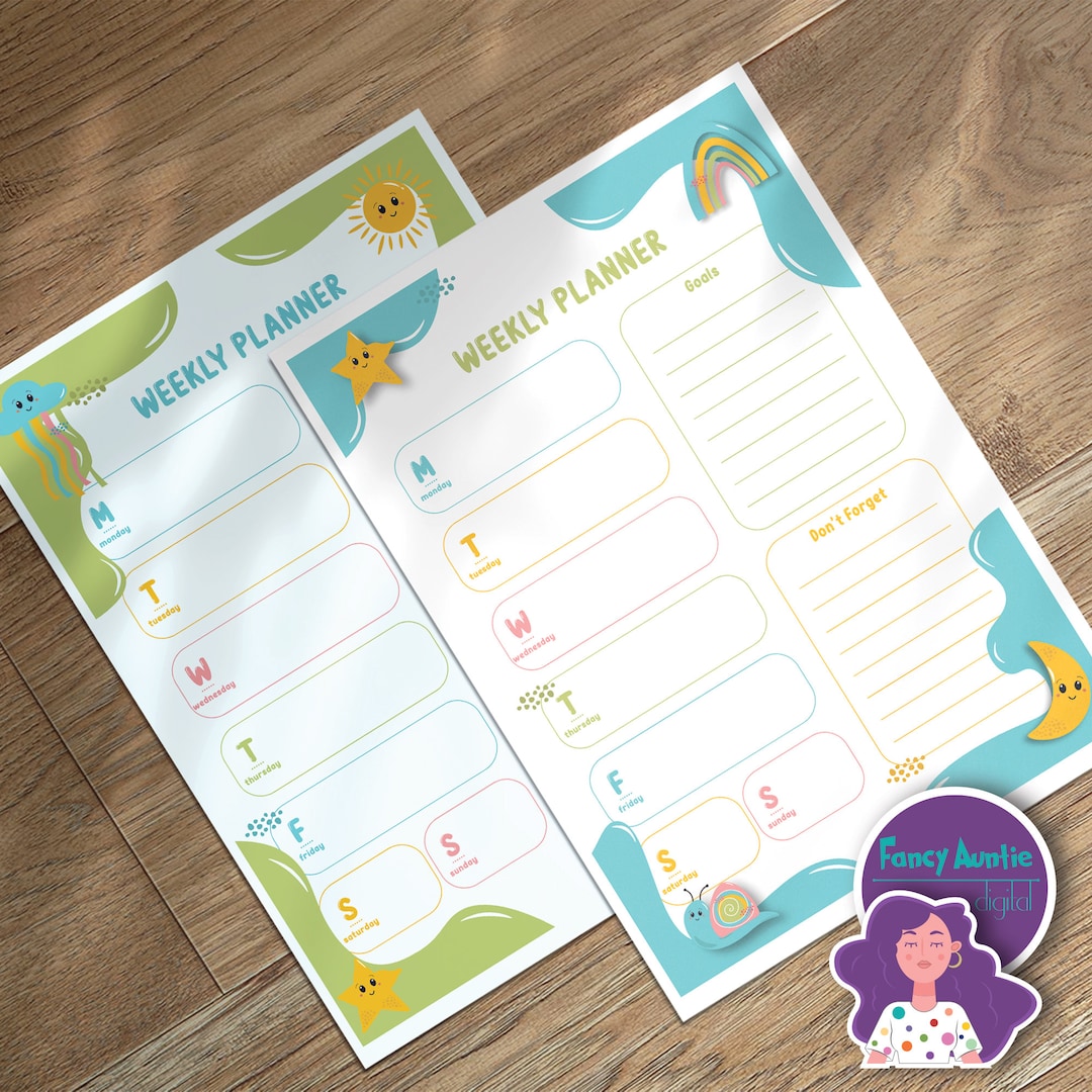 Printable Cute Weekly Planner for Kids, Digital Download Educational ...