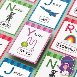 Cute ABC Flash Cards for Kids, Digital Printable A-Z Learning Set, Educational Cards, Pre-School Cards, Home School Printable