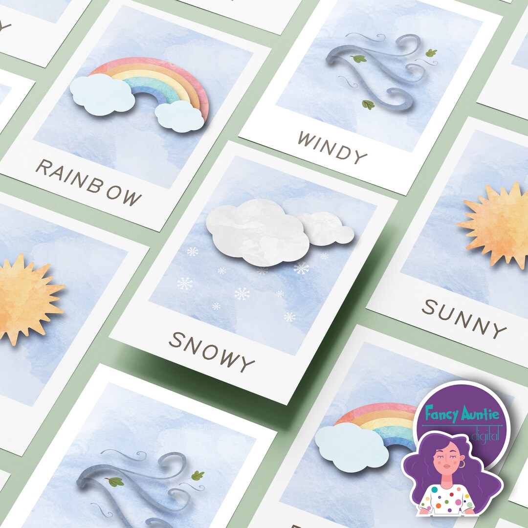 Printable 10 Weather Flash Cards for Kids, Digital Download Educational ...