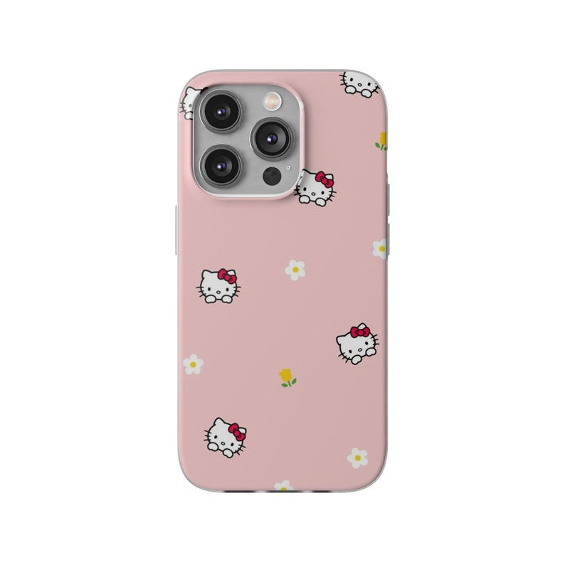 Pink Hello Kitty iPhone Case, Floral Kawaii Phone Cover image 3