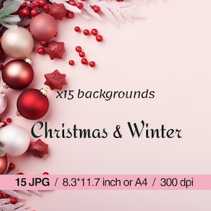 15 Christmas backgrounds, Best quality, Watercolor Christmas Backgrounds, Texture Background for Christmas and Winter, Journal Scrapbooking