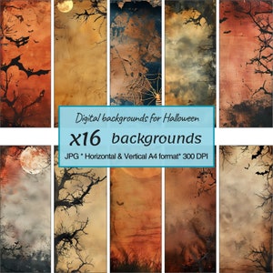 16 Digital background Creepy Halloween, Junk Journal, Spooky Halloween, High quality images, Scrapbooking, printing paper, Halloween paper