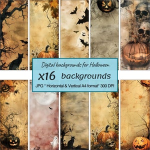 Halloween Background, 16 Digital Halloween Wallpapers, Spooky Halloween, High quality images, Scrapbooking, printing paper, Halloween paper