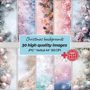Weihnachtshintergrund-Set: 30 hochwertige digitale Bilder, weiche Pastelltöne, Schneeflocken und Glitzern für Scrapbooking, Winter-Digital-Papier