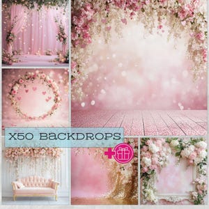 Valentine&#39;s Day Backdrop Set, Valentine&#39;s Background, Love Hearts, Red Petals Photography, Festive Holiday Design, scrapbook papers Pattern