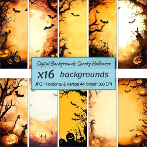 Halloween spettrale, 16 Sfondi digitali Halloween inquietante, Diario spazzatura, Immagini di alta qualità, Scrapbooking, carta da stampa, carta di Halloween