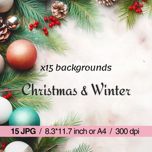 15 Christmas backgrounds, Watercolor Christmas Backgrounds, Texture Background for Christmas and Winter, Junk Journal & Scrapbooking