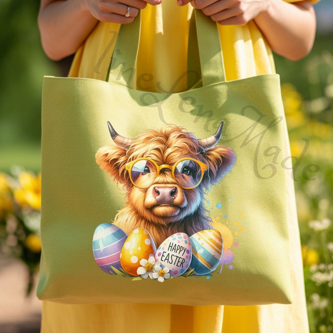 Easter Clipart PNG, Highland Cow Wearing Stylish Glasses and Holding ...
