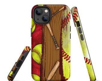 Softball iPhone Case Tough Protective Cover, Cute Softball Pattern, Sports Phone Case for Girls, Athlete Gift