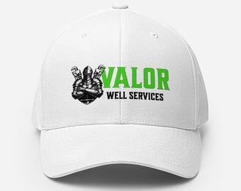 Valor Well Services Flexfit Hat, White Hat, Lime Green Logo, Business Hat, Blue Collar Hat, Gillette Wyoming, Wyoming Business