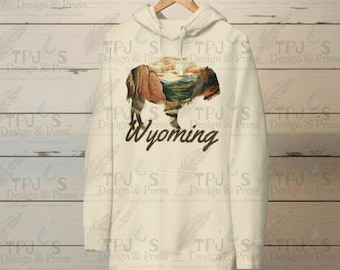 Wyoming Yellowstone Falls Hoodie – Ivory Color, Nature‑Inspired Graphic, Unisex Cozy Pullover